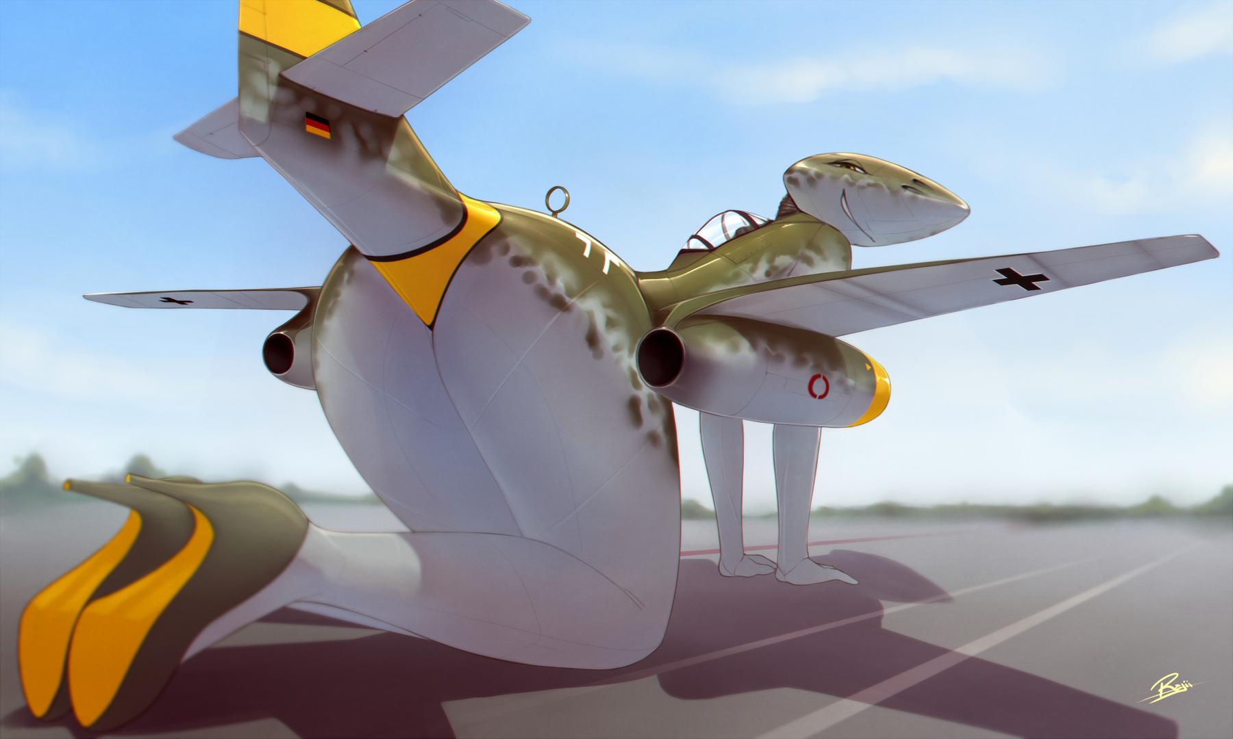 Rule 34 Dev - 1girls aeromorph aircraft airplane all_fours anthro  anthrofied ass brown_eyes female female_only grin high_heels humanoid jet  kneeling living_aircraft living_machine looking_at_viewer looking_back  machine me_262 original ...