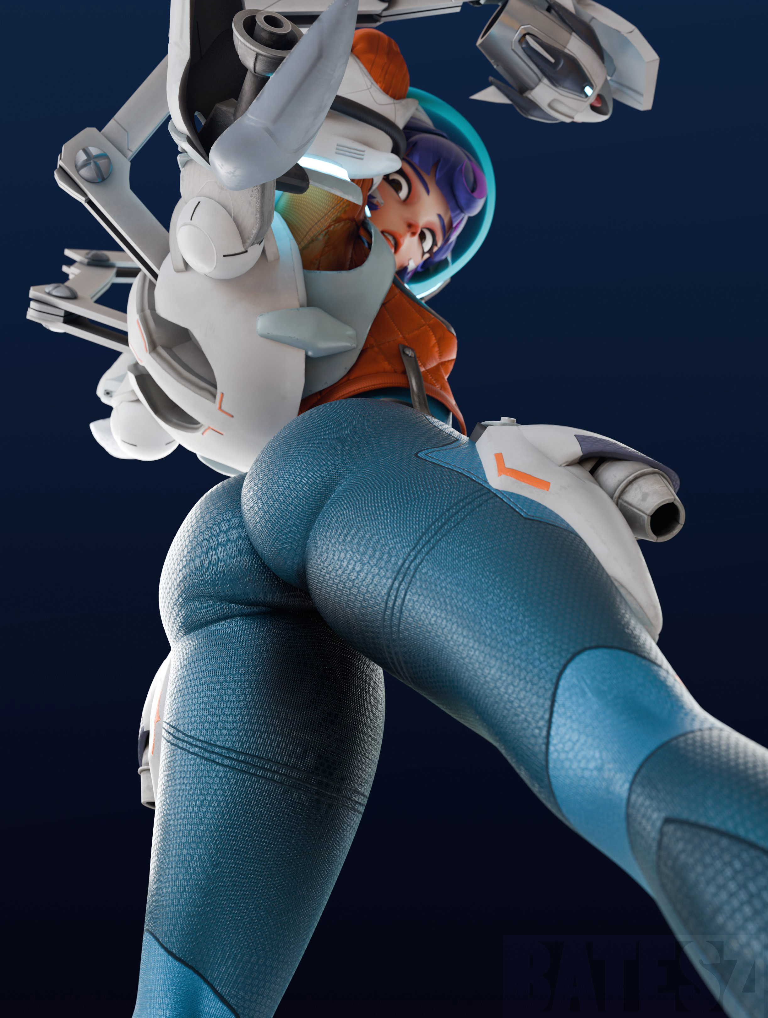 Rule 34 Dev - alien ass big_breasts bodysuit breasts cleavage dark_skin  energy_gun female female_only gun helmet huge_ass huge_breasts lips  live_for_the_funk looking_at_viewer looking_back ranged_weapon solo  spacesuit thighhighs weapon|3202418776