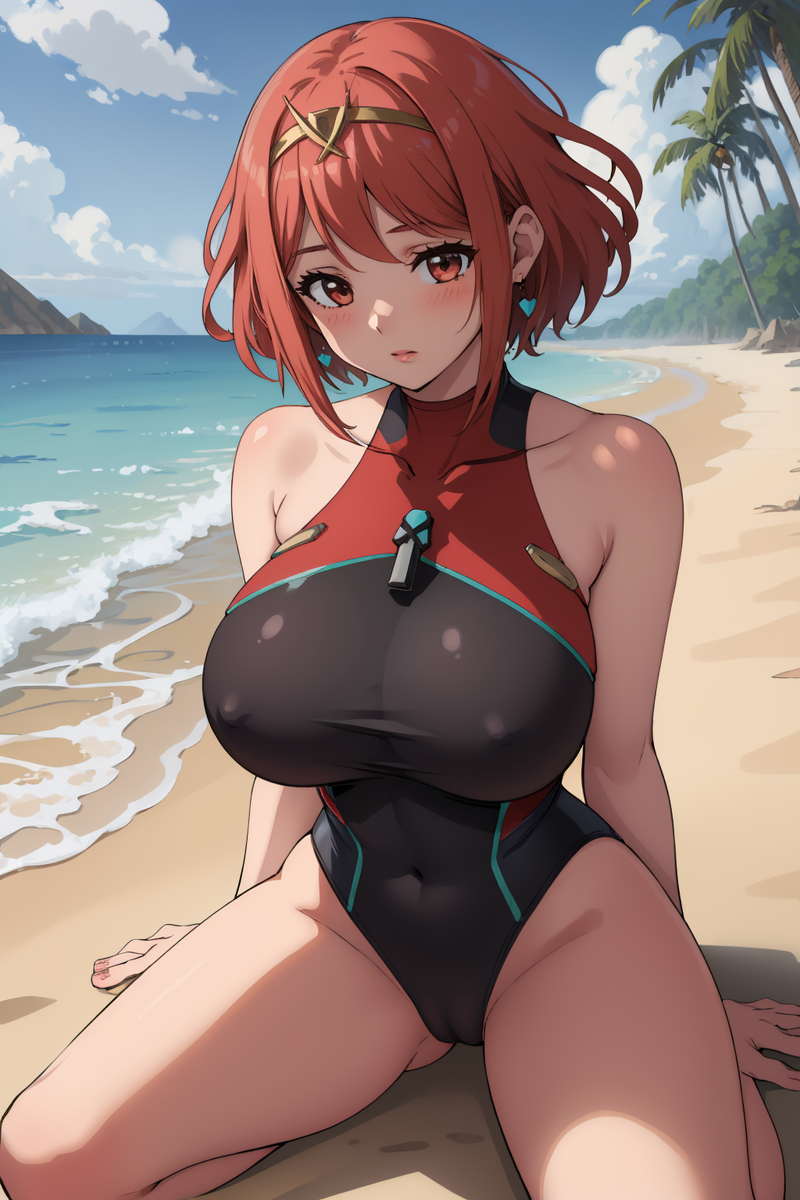 Rule 34 Dev - ai_generated aindroidparanoid beach core_crystal  covered_nipples huge_breasts pyra pyra_(xenoblade) red_eyes red_hair sand  short_hair sitting stable_diffusion swimsuit xenoblade_(series)  xenoblade_chronicles_2 xenoblade_chronicles_3 ...