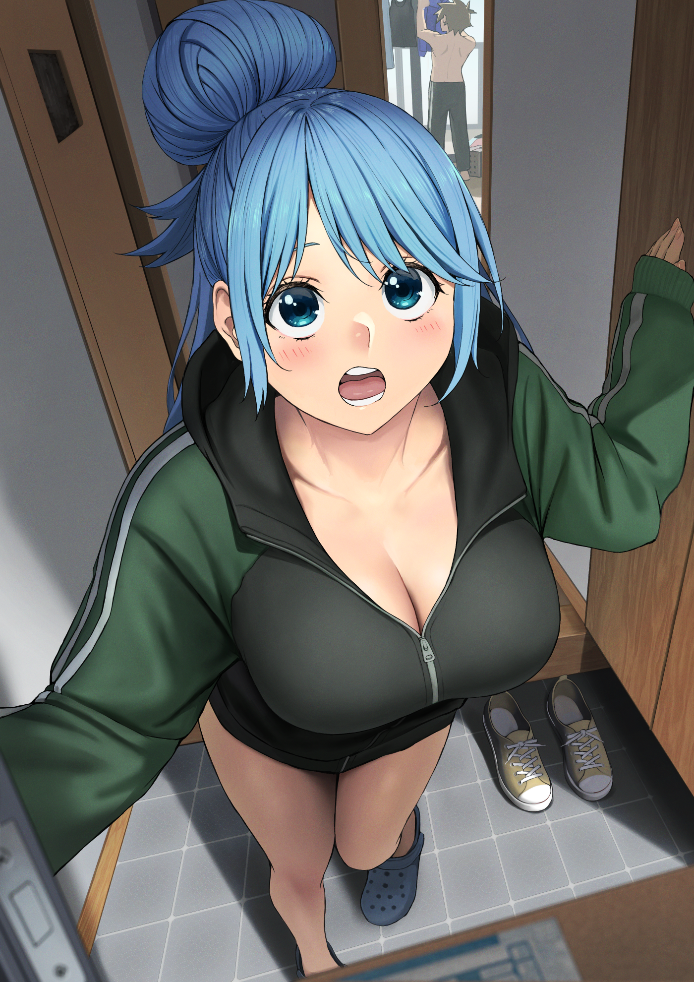 Rule 34 Dev - 1girls aqua_(konosuba) blue_eyes blue_hair blush breasts  completely_nude female_focus grabbing_own_breast holding_breast  holding_own_breast izawa_(bhive003) kono_subarashii_sekai_ni_shukufuku_wo!  large_breasts long_hair looking_down navel ...
