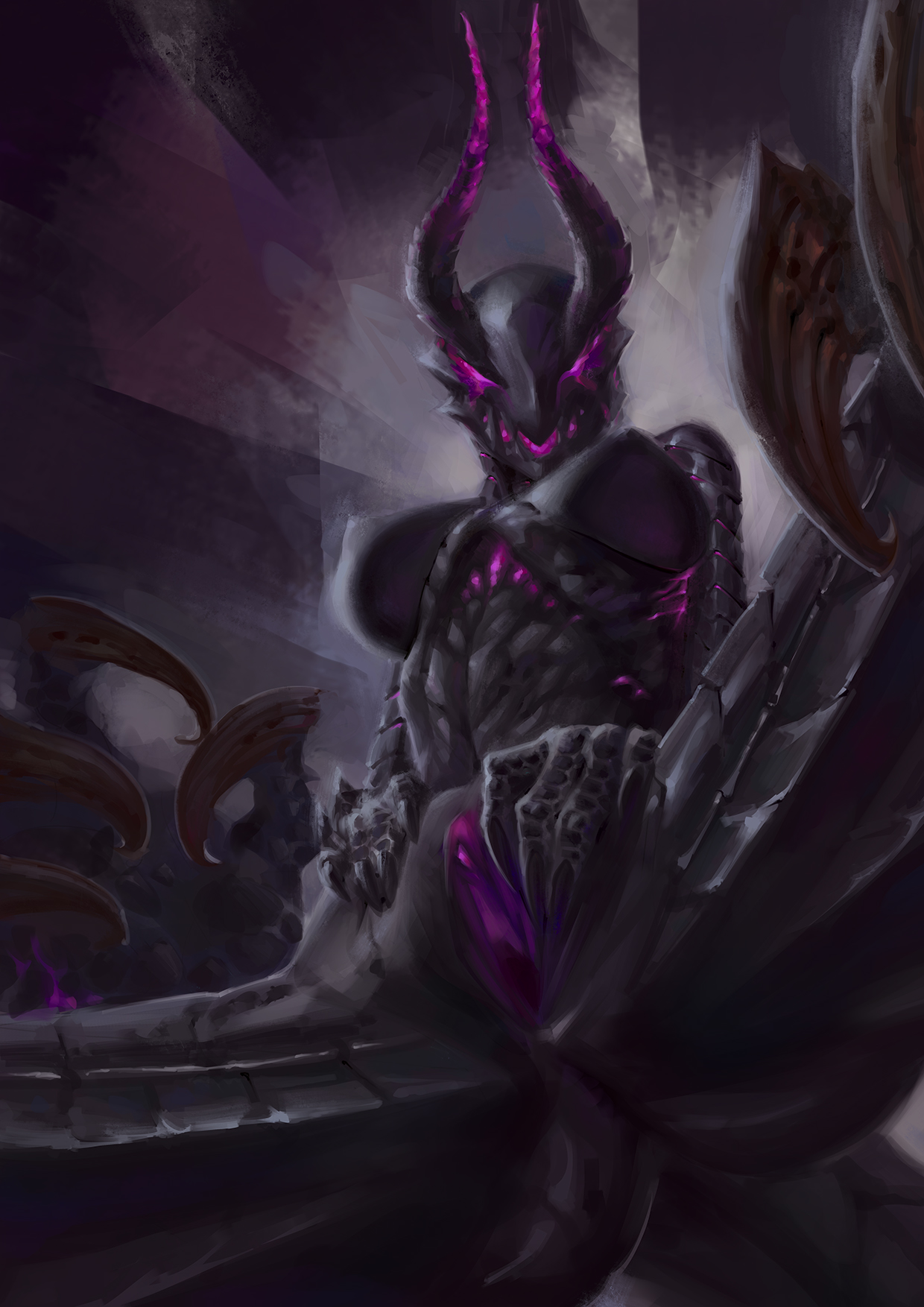 Rule 34 Dev - anthro black_body botak breasts capcom dragon female genitals  glowing glowing_eyes glowing_genitalia gore_magala hi_res horn  monster_hunter pussy simple_background spread_legs spread_pussy spreading  video_games|4182621200