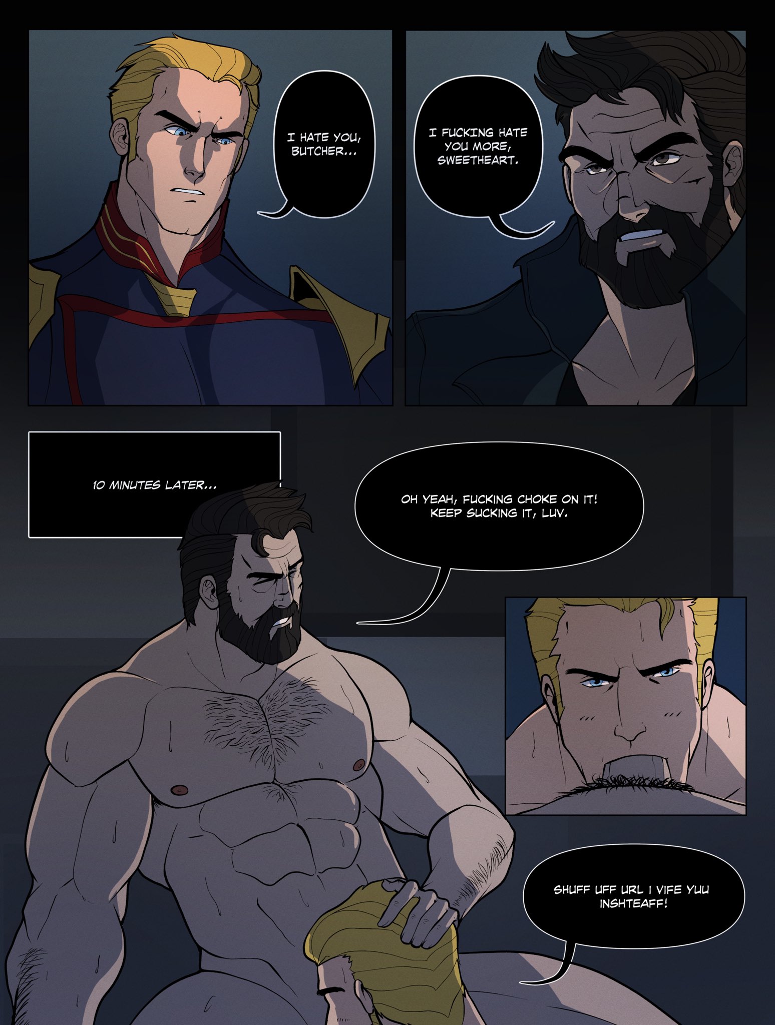 Rule 34 Dev - 2boys abs beard billy_butcher black_hair blonde_hair blowjob  blowjob_face blue_eyes brown_eyes cheek_bulge chest_hair clothes_removed  cock_gobble cock_hungry cum_hungry deepthroat eyes_closed facial_hair  facial_scar fellatio fit gay ...