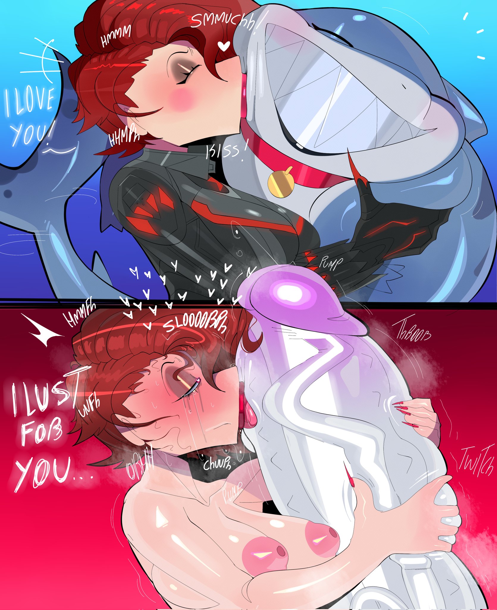 bodily fluids, collar, feral, fish, genital fluids, genitals, humanoid geni...