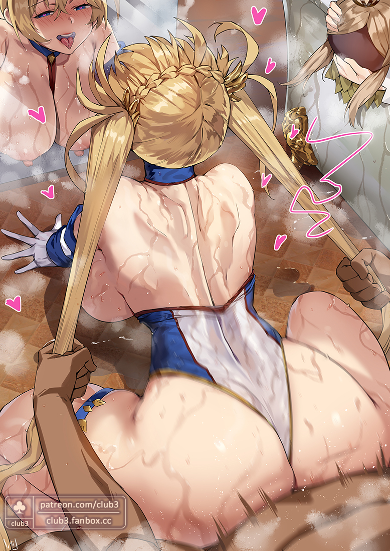 Rule 34 Dev - 1boy 3girls artoria_pendragon_(fate)  artoria_pendragon_(lancer)_(fate) ass ass_grab back bare_shoulders  barghest_(fate) bikini blonde_hair blue_bikini blue_thighhighs braid  breasts censored choker club3 commentary detached_sleeves ...