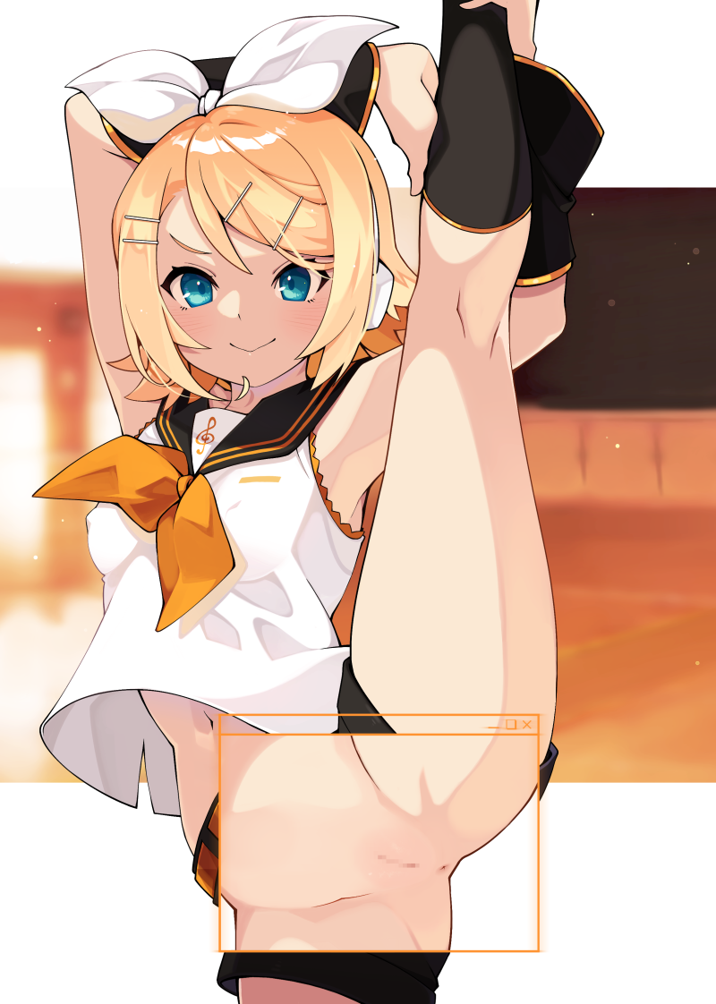 Rule 34 Dev - 1girl :d aqua_eyes armpits blonde_hair blush bow commentary  dani06685637224 detached_sleeves foreshortening grey_sailor_collar  grey_sleeves hair_bow hair_ornament hairclip heart highres kagamine_rin  looking_at_viewer neckerchief ...