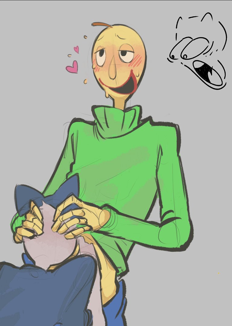 Rule 34 Dev - 1ambiguous 1boy :0 ambiguous_gender b12player baldi  baldis_basics_in_education_and_learning balding baldis_basics blowjob  blush blushing duo gray_background green_sweater green_turtleneck heart  open_mouth pants pants_down ...