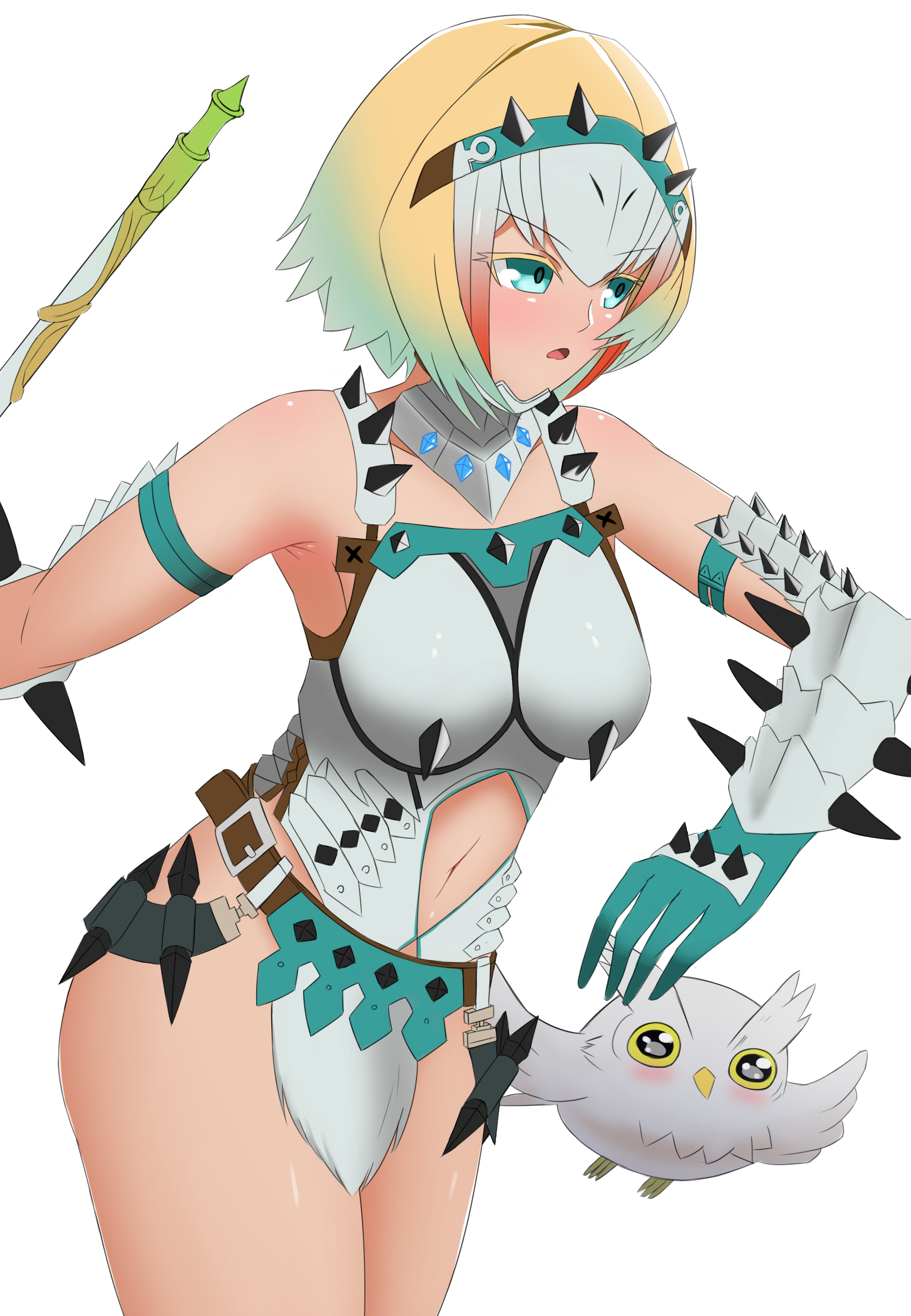 1girl aqua_eyes armor bandeau barioth_(armor) blush breasts capcom  cowboy_shot crotchless crotchless_panties helmet highres huge_breasts  konno_tohiro large_areolae large_breasts leather_(armor) looking_at_viewer  mane ... - Rule 34 Dev