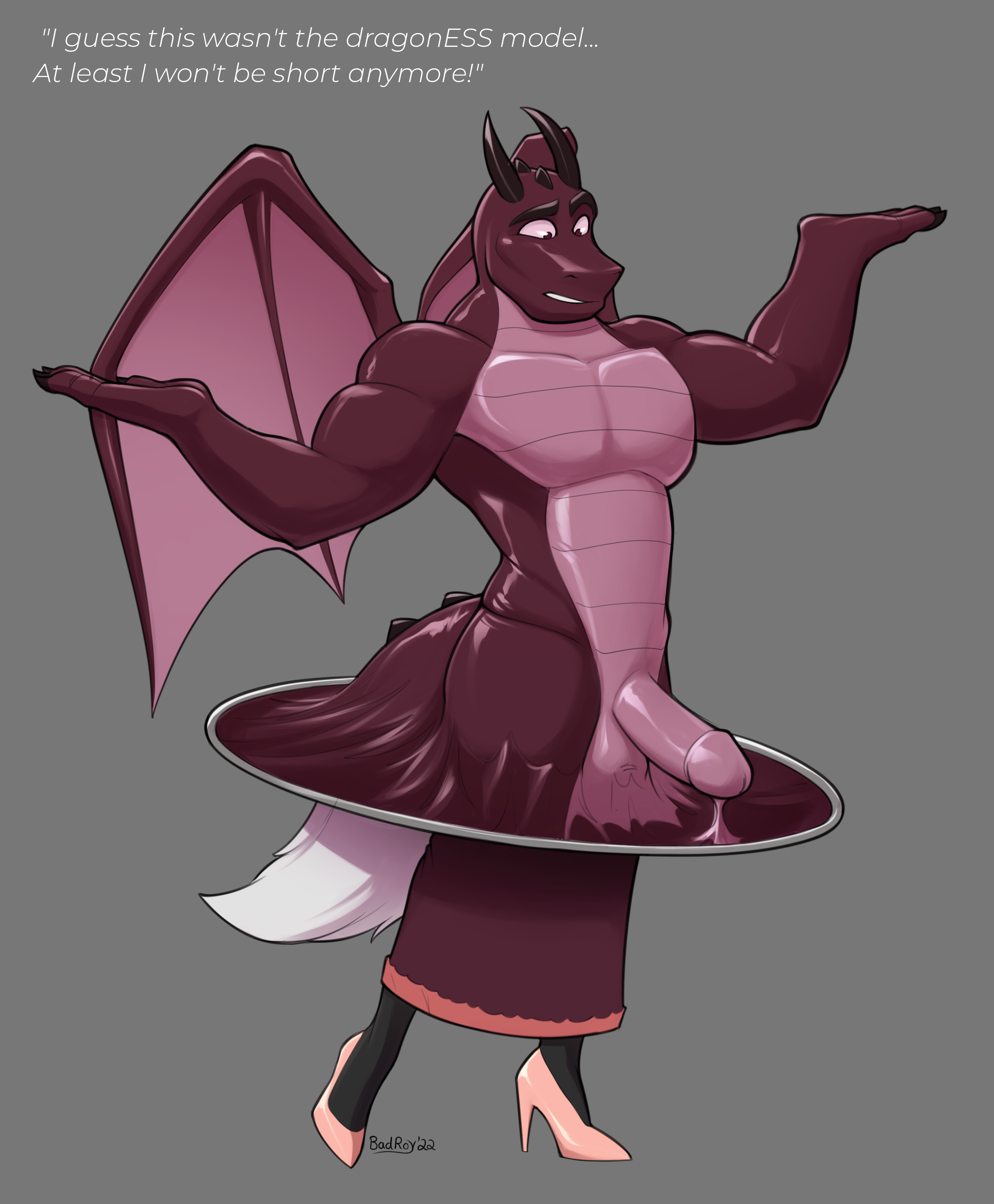 Rule 34 Dev - absurd_res anthro badroy canid canine claws dialogue dragon  dragon_wings english_text female fox ftm_transformation  gender_transformation genitals growth hi_res high_heels horn  looking_at_self male mammal mostly_nude muscular ...
