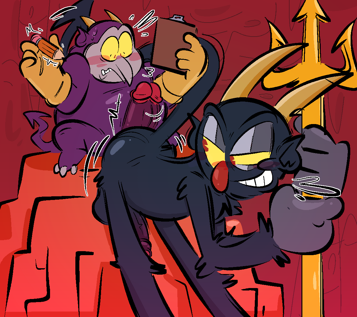 Rule 34 Dev - cuphead_(game) demon devil duo erection king_dice male  male_only penis prince_albert_piercing sleazeboss the_devil_(cuphead)  yaoi|3644400968
