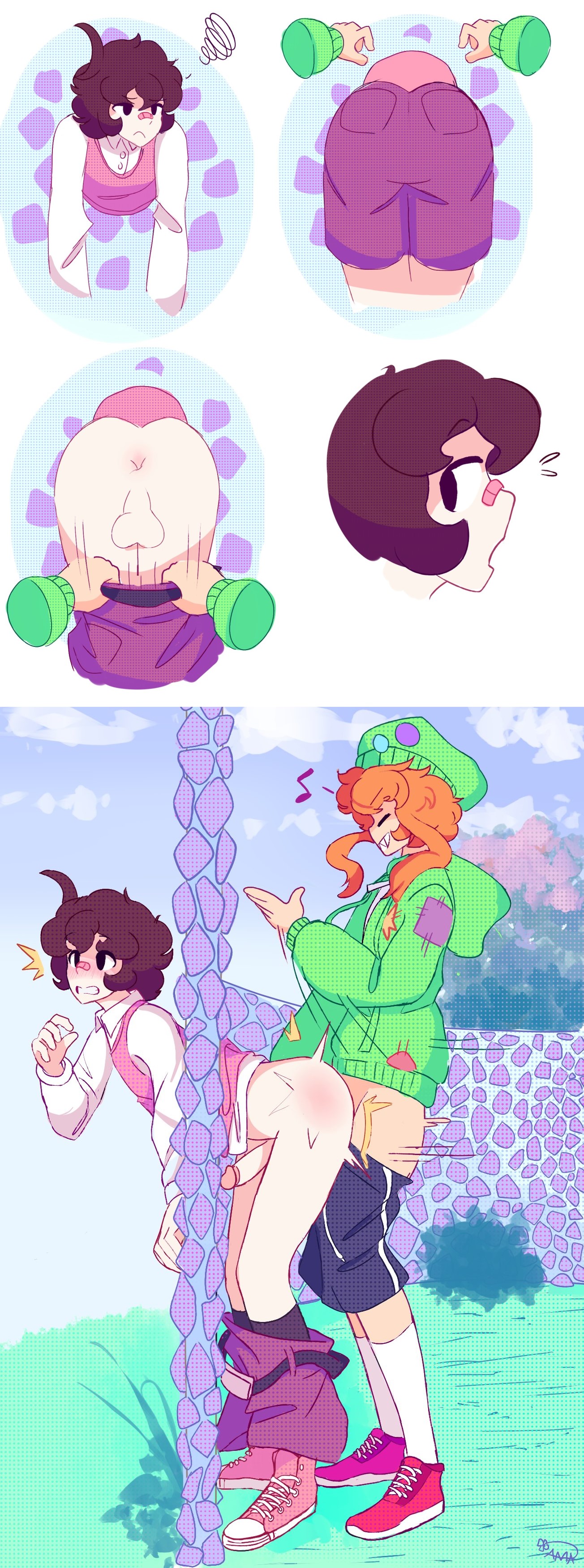 Rule 34 Dev - 2boys amaruu butt_slap claude_(amaruu) clothed clothed_sex  erect_while_spanked erect_while_spanking femboy femboy_on_femboy gay  male_only original original_character slapping_butt spanking  splats_(amaruu) stuck stuck_in_wall through_wall ...