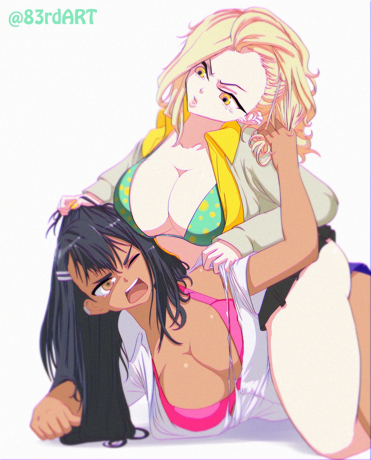 Rule 34 Dev - 2girls 83rdart anna_anjou big_breasts black_hair blonde_hair  breasts brown_eyes catfight cleavage crossover curvy earrings female_focus  female_only hayase_nagatoro long_hair multiple_girls please_dont_bully_me  _nagatoro simple_background ...