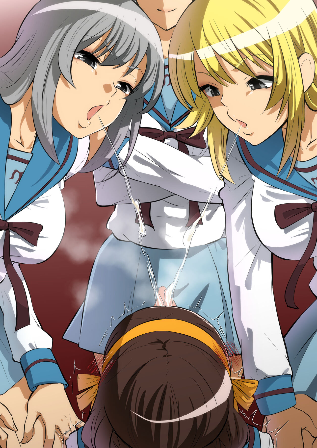 Rule 34 Dev - 5girls barefoot blonde_hair blush brown_hair desk  dining_(artist) closed_eyes feet femdom licking_foot foot_worship highres  kneeling laughing licking long_hair multiple_girls open_mouth panties  red_hair saliva school_uniform short_hair ...