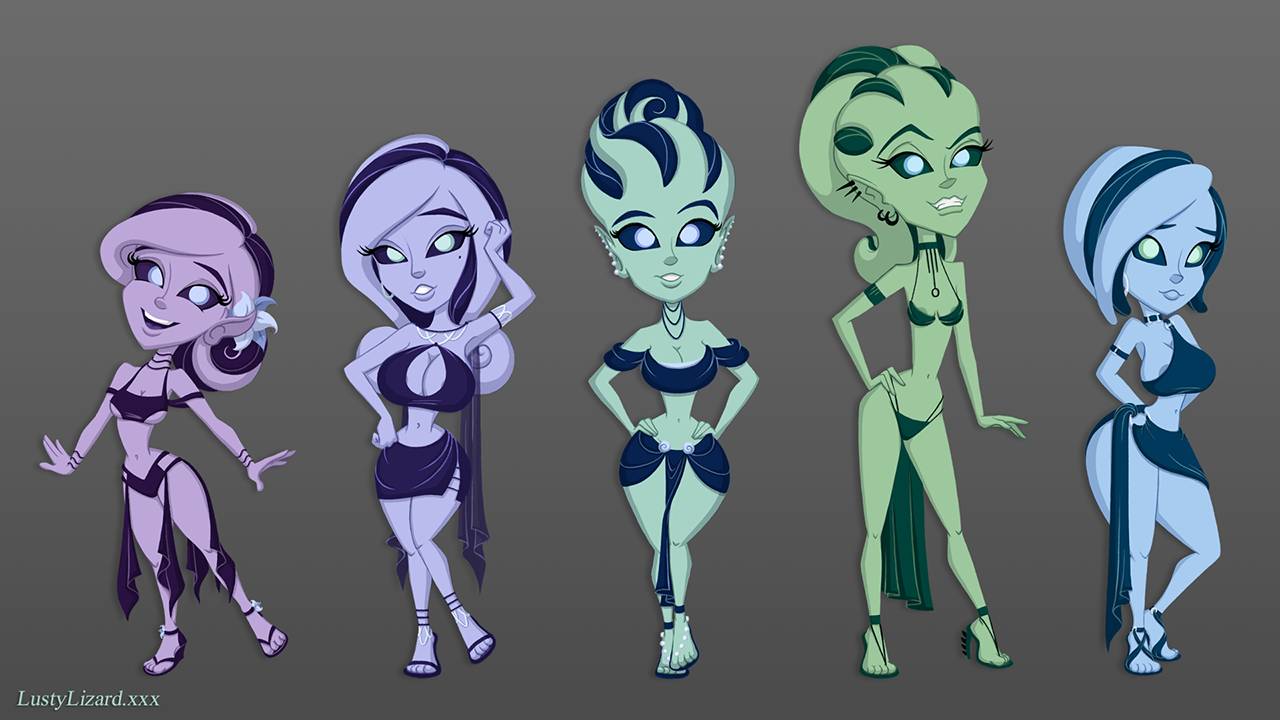 Rule 34 Dev - 5girls aaliyah_(lustylizard) alien alien_girl areolae  big_breasts blue_eyes blue_skin breasts earrings female female_focus  female_only gradient_background green_skin grey_background heels_only  high_heels jewelry khloee_(lusty_lizard ...