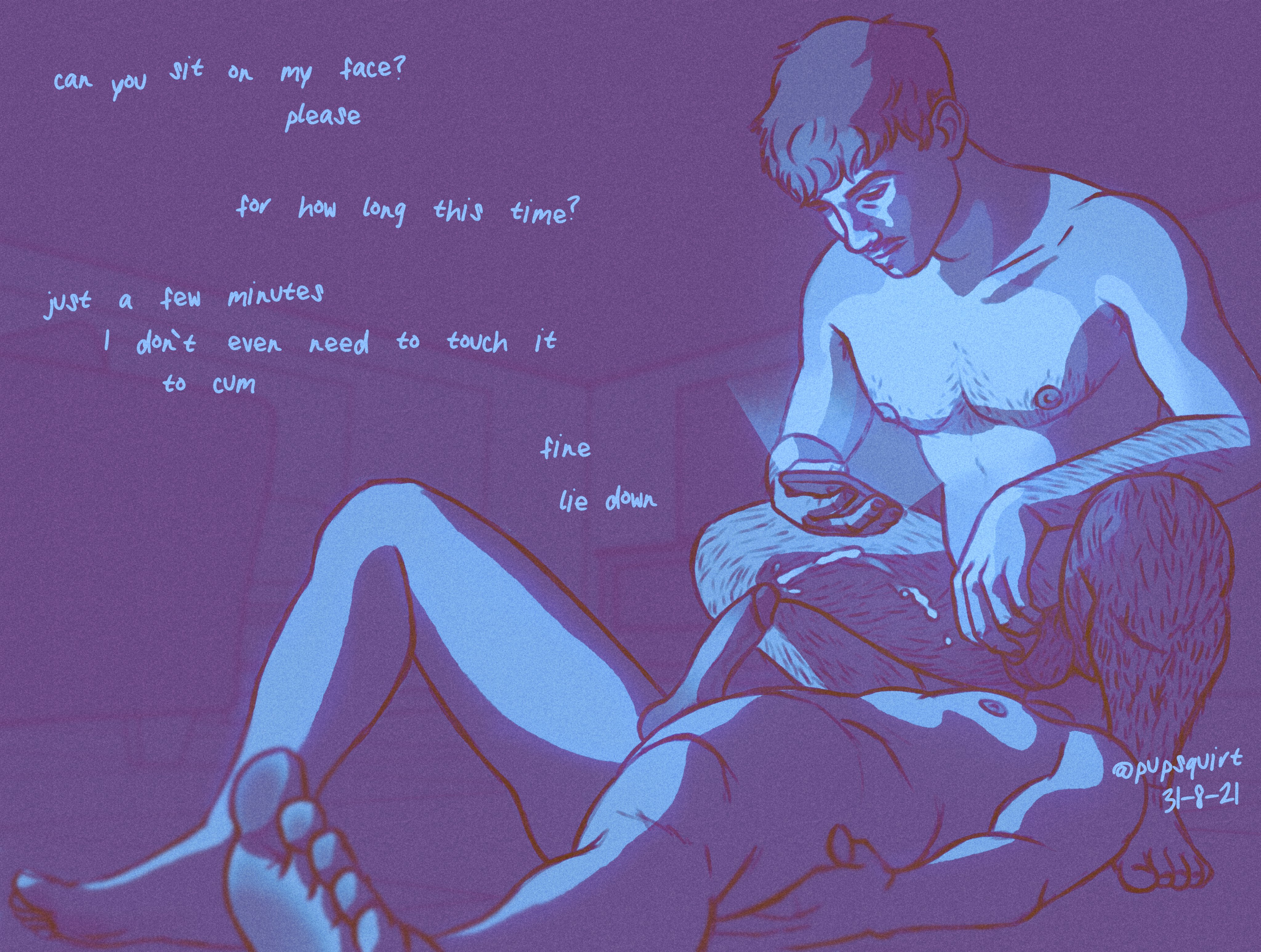 The orgasm hits him like a flood of unadulterated ecstasy leaving him gasping and content in the afterglow of his sensual adventure