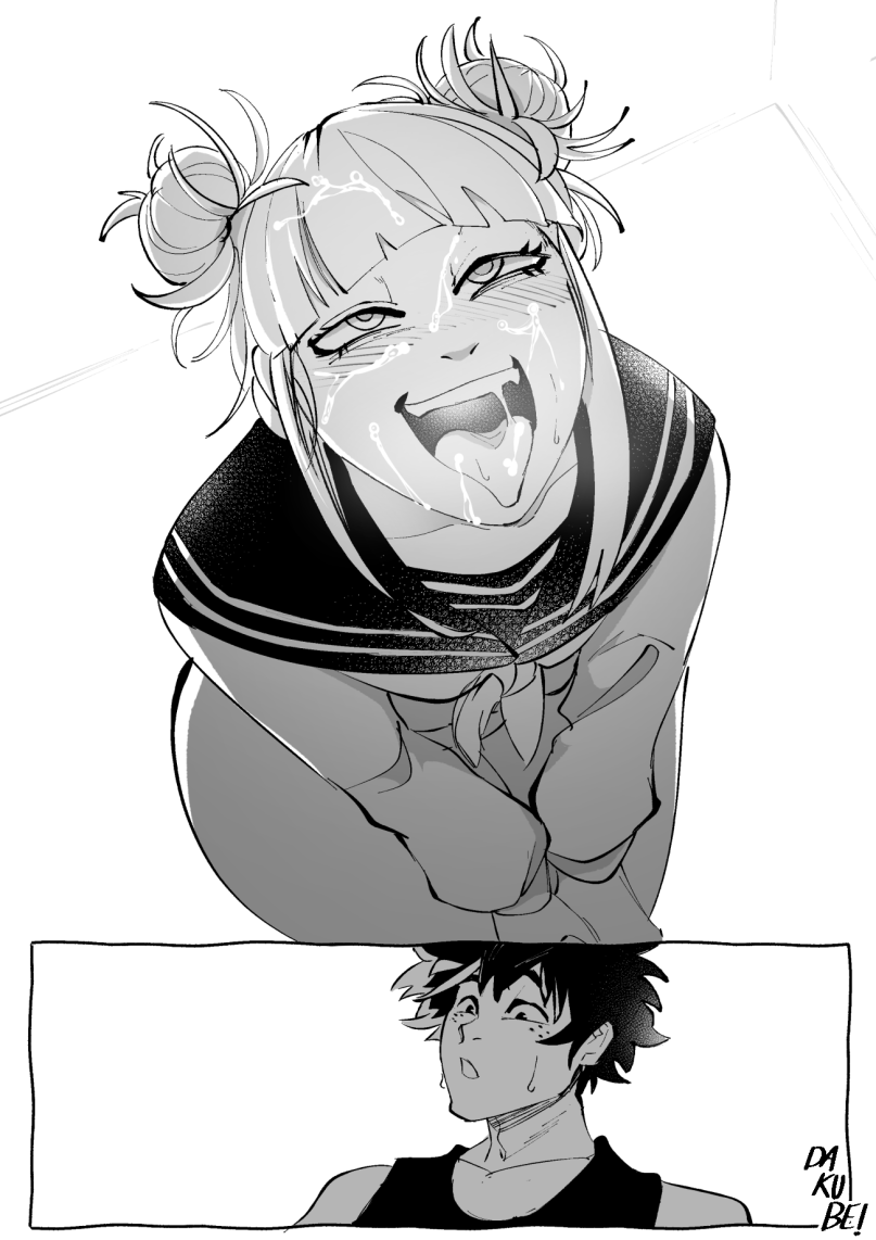 Rule 34 Dev - 1boy 1girls ahe_gao ahegao comic comic_page cum cum_on_face  dakube deku drawing drawn facial female himiko_toga izuku_midoriya  looking_up male malefemale monochrome my_hero_academia naughty_face  on_knees sailor_uniform saliva smile ...