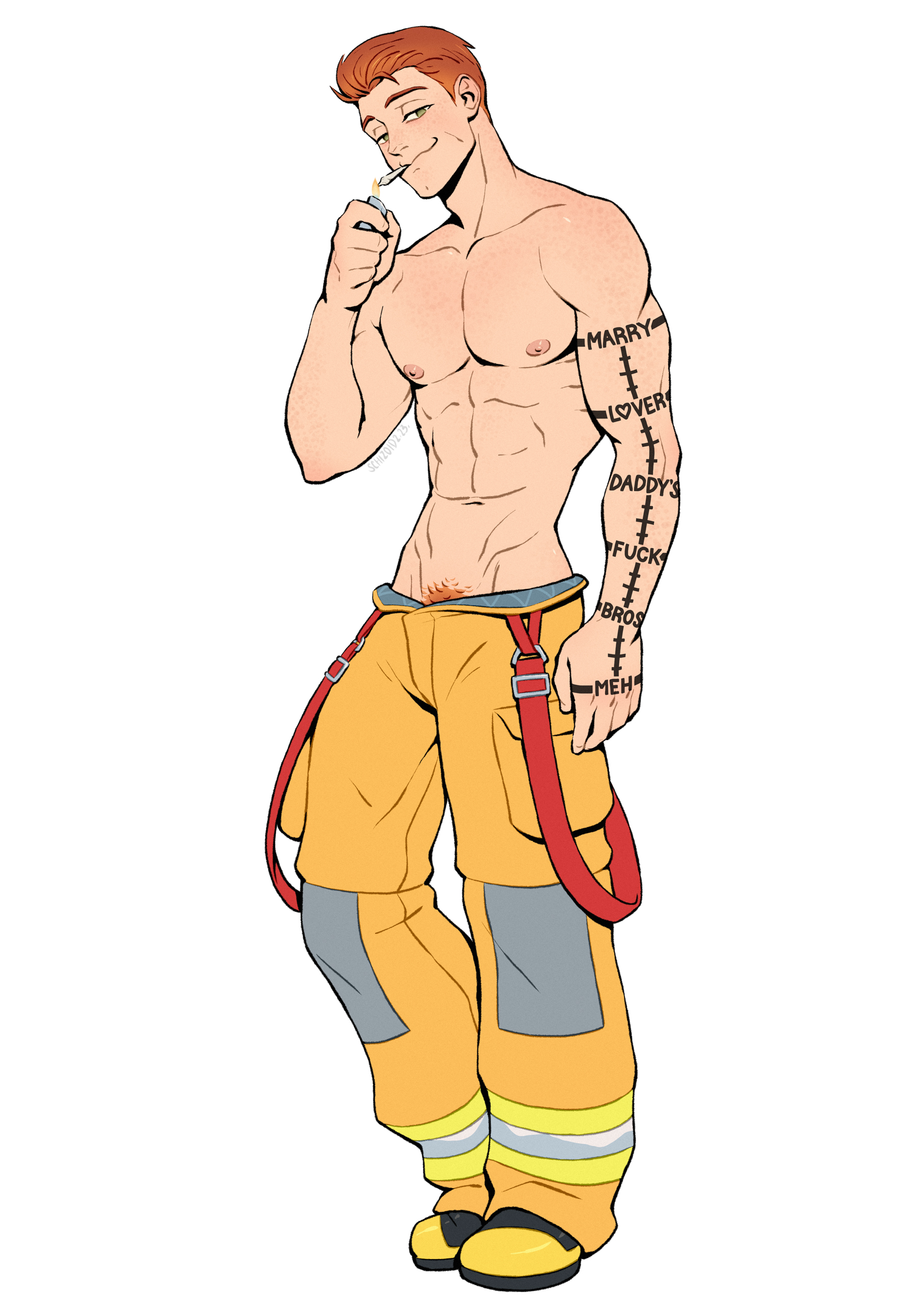 Rule 34 Dev - dilftown firefighter fireman flaccid ginger male male_only  muscles muscular muscular_male phil_otoole pubes schizoid shirtless_male  smoking solo solo_male tattooed_arm tattoos twitter_user_oc|8360871128