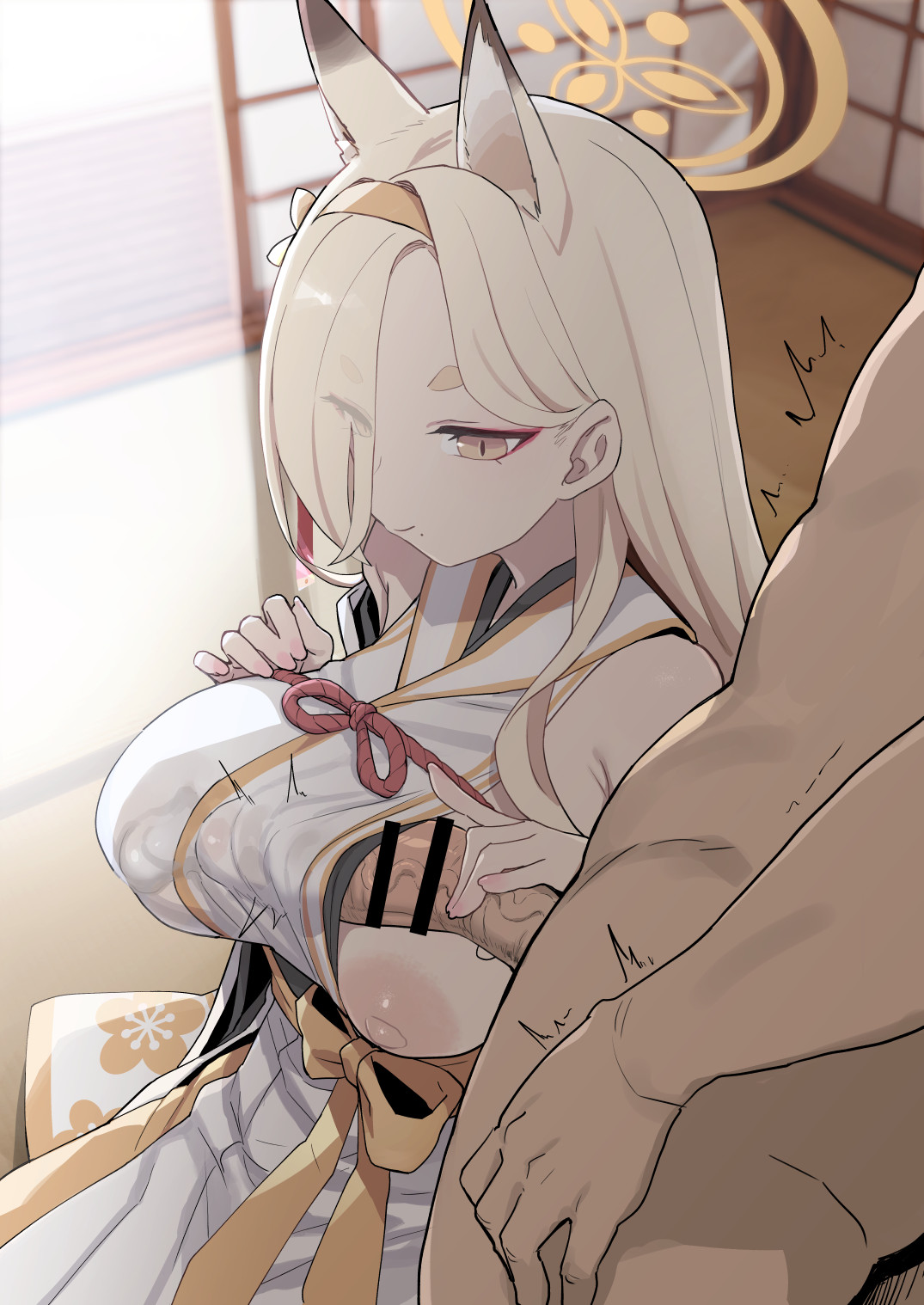 Rule 34 Dev - 1boy 1girl all_fours bags_under_eyes bar_censor bee_(deadflow)  black_eyes black_hair blue_archive blue_hairband blue_neckerchief blush  cardigan censored female_pubic_hair grey_cardigan hair_between_eyes  hairband halo hetero highres ...