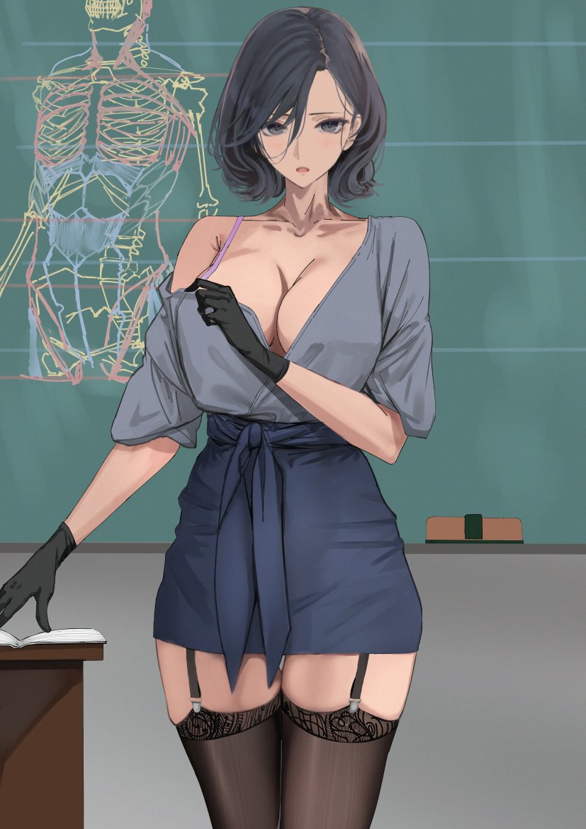 Rule 34 Dev - 1girls art_teacher_(kesoshirou) black_gloves blackboard  breasts cleavage collarbone cowboy_shot emotionless emotionless_female  female gloves indifference indifferent kesoshirou original pencil_skirt  skirt solo standing teacher thighhighs ...