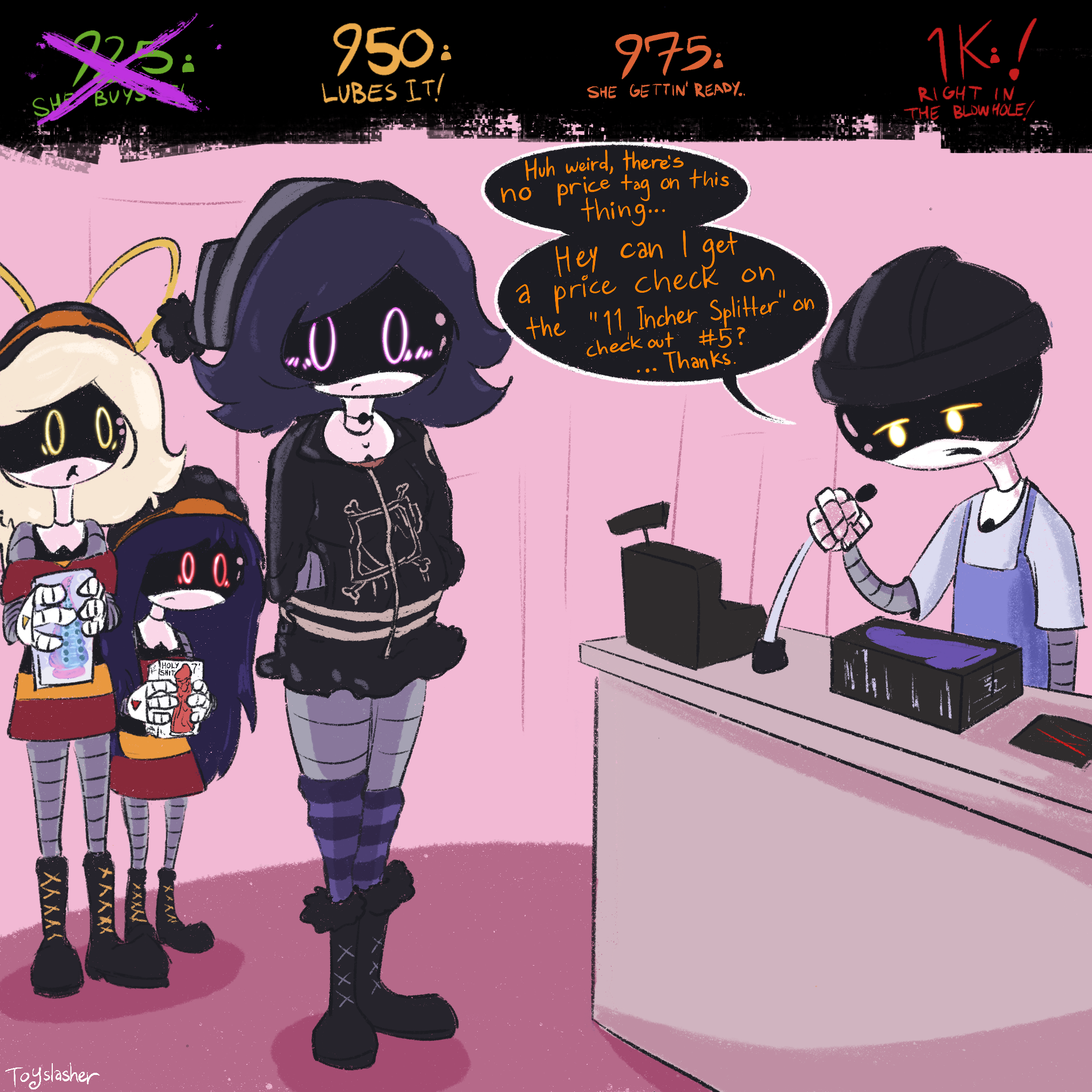 Rule 34 Dev - clothes dialogue dildo doll_(murder_drones) female_only  glowing lizzy_(murder_drones) murder_drones purple_hair robot robot_girl  shopping speech_bubble thick_thighs toyslasher twitter_username  uzi_(murder_drones)|9069573192