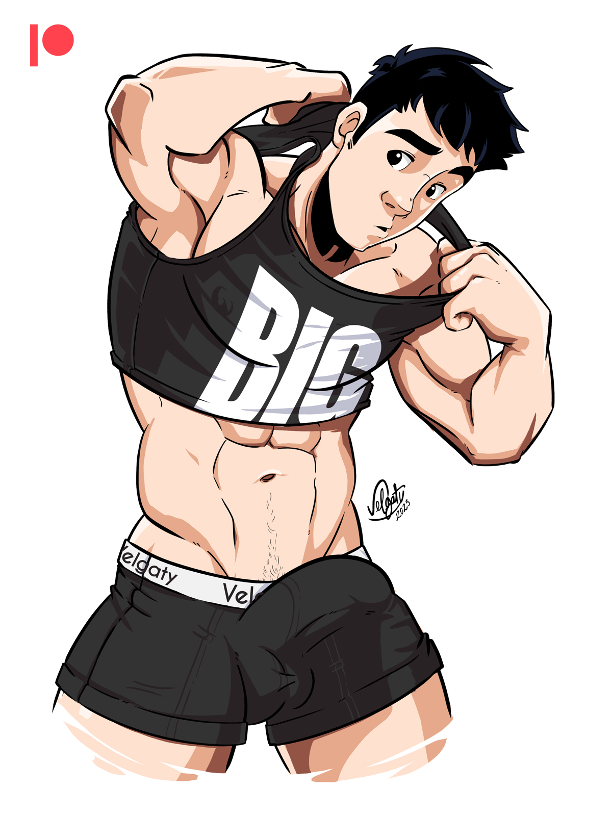 Leo with huge bulge and erection under clothes