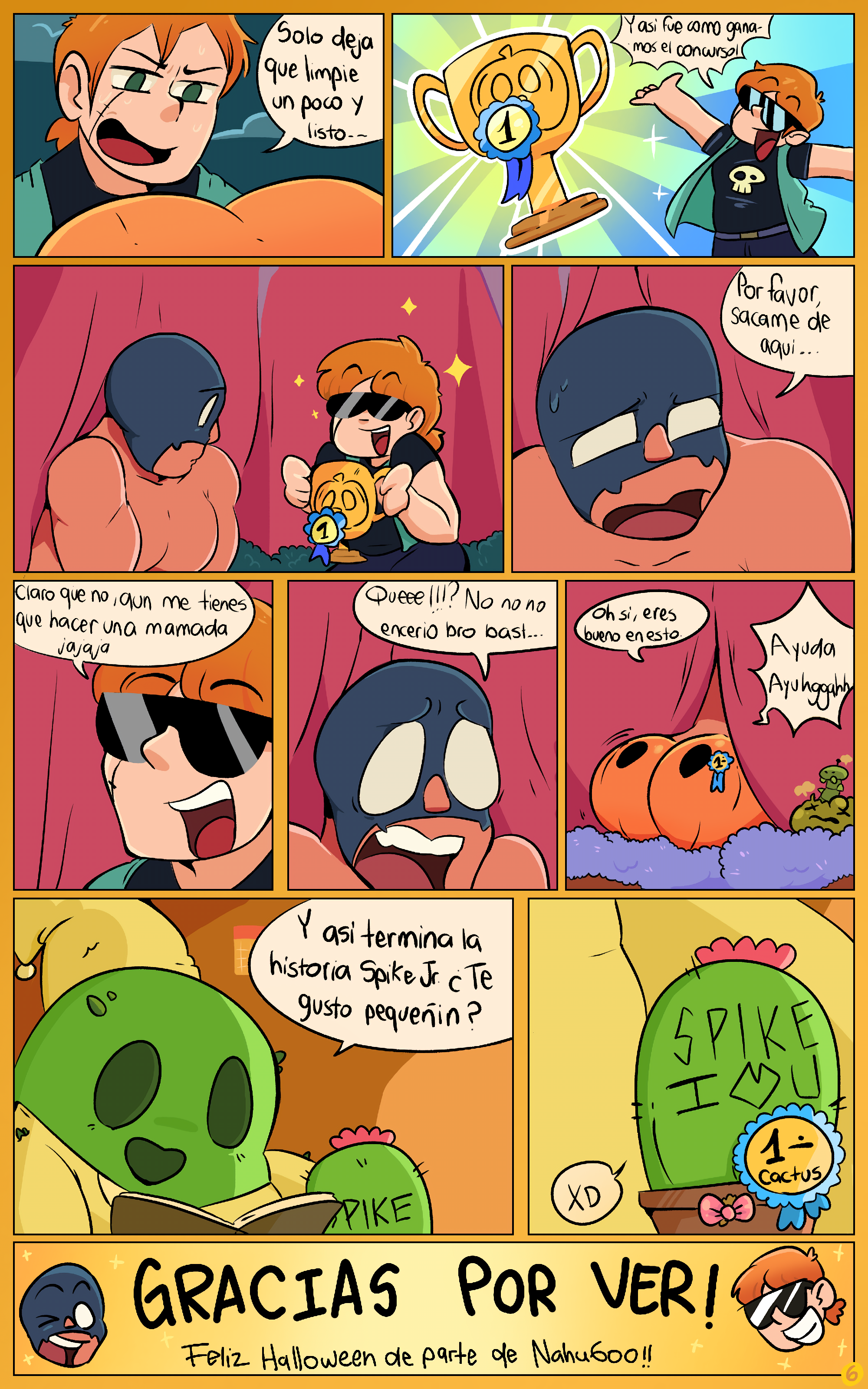 Rule 34 Dev - 2023 after_sex ass bara brawl_stars buster_(brawl_stars)  cactus clothed clothed_male comic dialogue el_primo_(brawl_stars) gay  gay_anal gay_domination gay_sex halloween heart male malemale male_focus  male_only male_penetrating mask ...