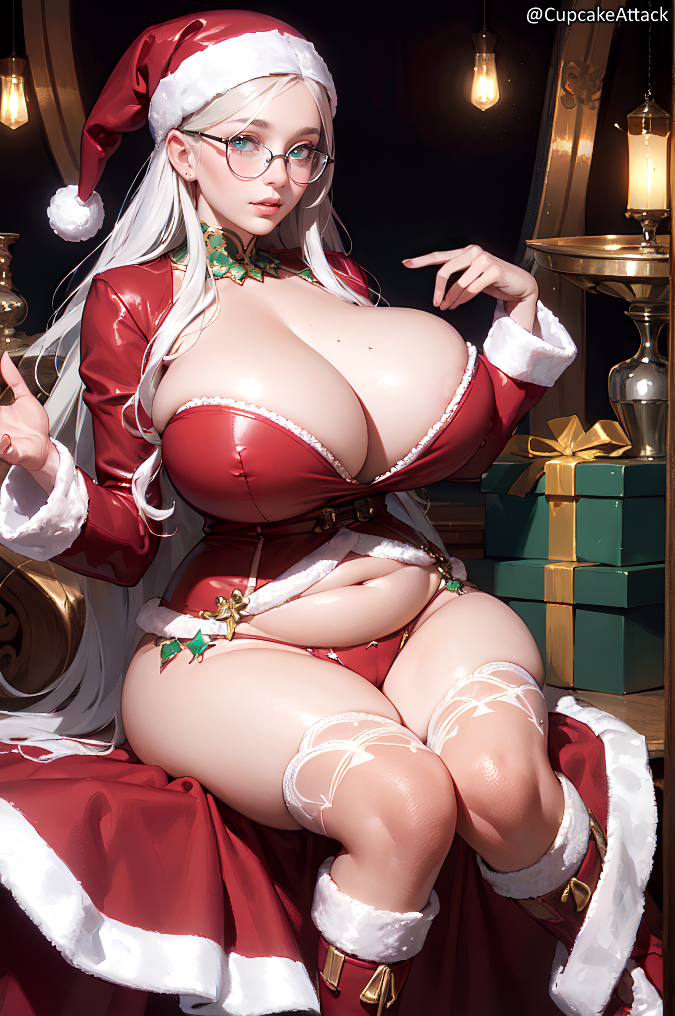 Rule 34 Dev - 1girls ai_generated blue_eyes cameltoe christmas  christmas_outfit cupcakeattack fat_belly female glasses huge_breasts  looking_at_viewer mrs._claus santa_costume santa_hat sitting slim_waist  thick_thighs white_hair wide_hips|10110362936