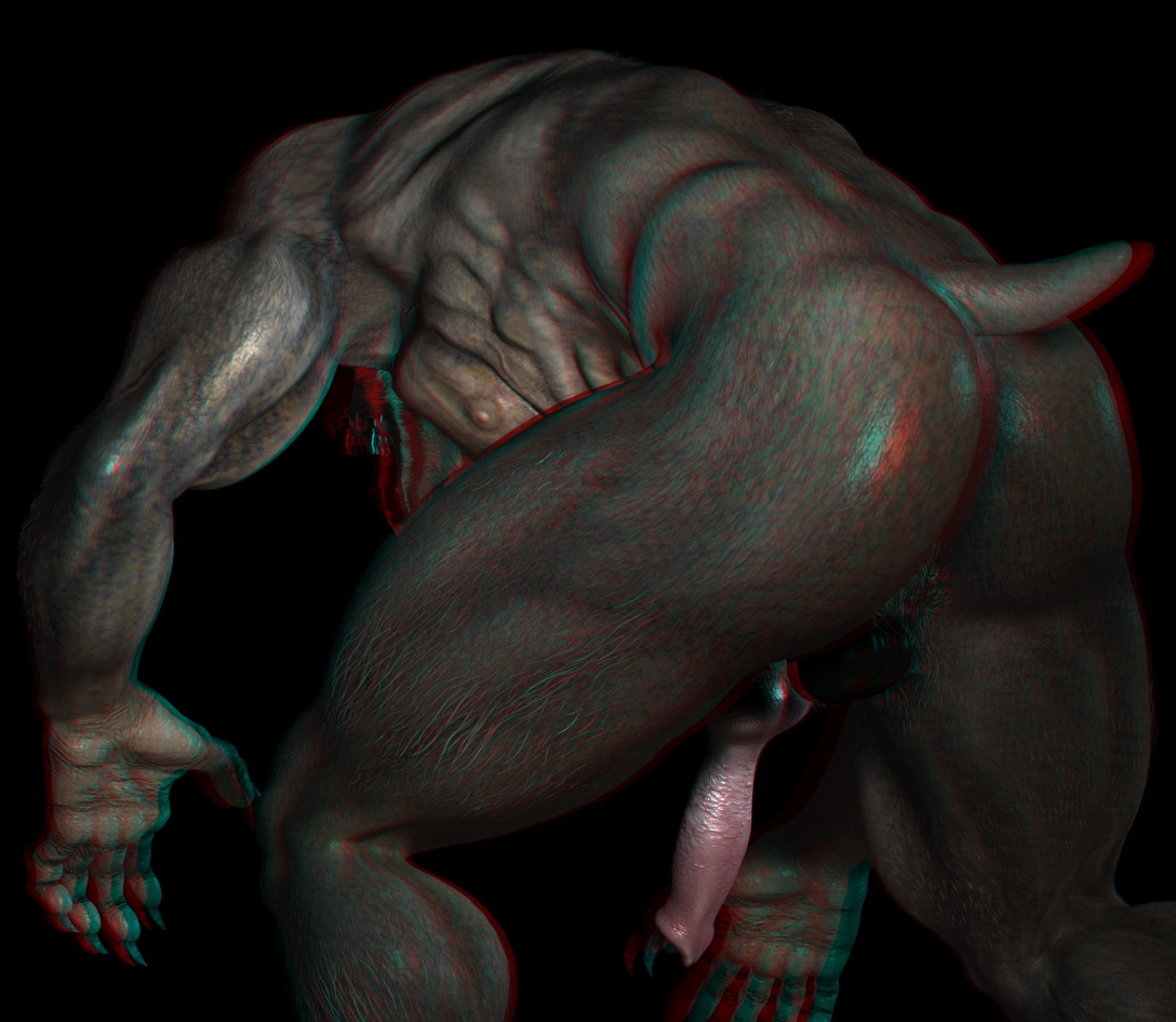 Rule 34 Dev - 3d 3d_anaglyph anaglyph ass erection knot male muscles nipples nude penis pose solo unknown_artist werewolf